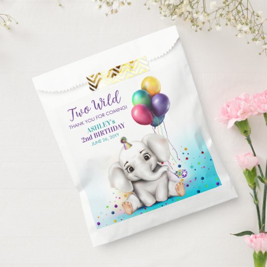 かわいい象の誕生日パーティー フェイバーバッグ (封をした状態)