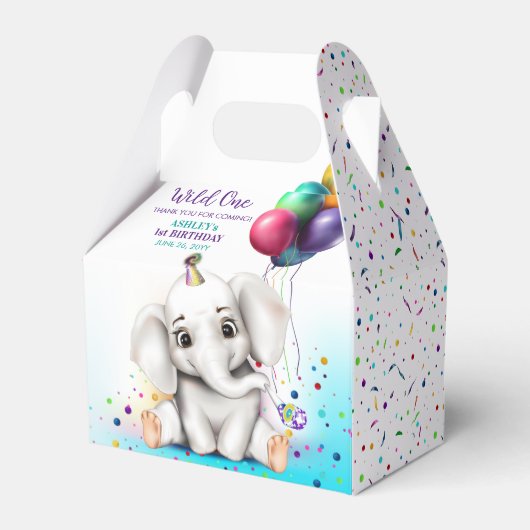 かわいい象の誕生日パーティー フェイバーボックス (裏面サイド)