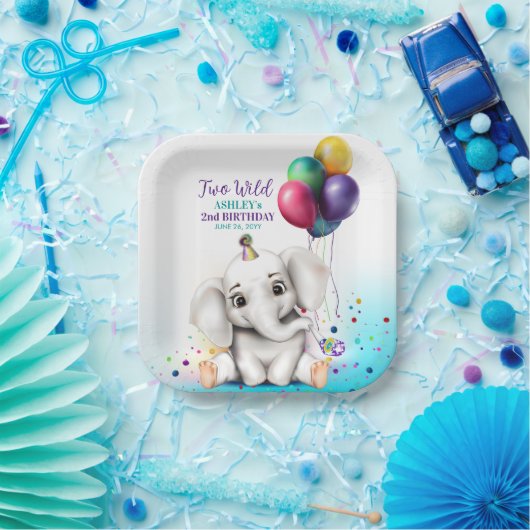 かわいい象の誕生日パーティー ペーパープレート (パーティー)