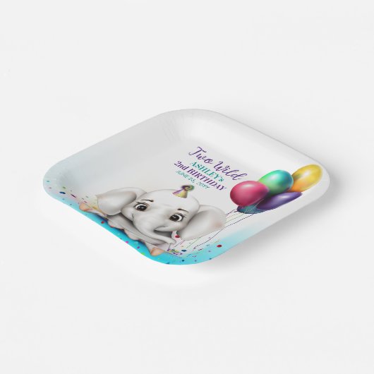 かわいい象の誕生日パーティー ペーパープレート (傾斜あり)