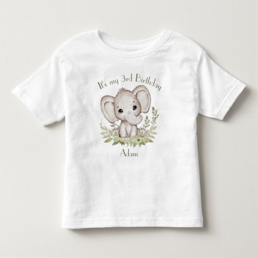かわいい象の誕生日少年 トドラーTシャツ (正面)