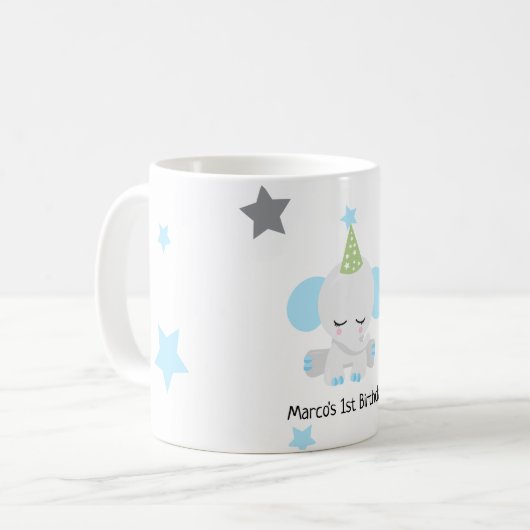 かわいい象の誕生日招待状forボーイズ コーヒーマグカップ (正面左)