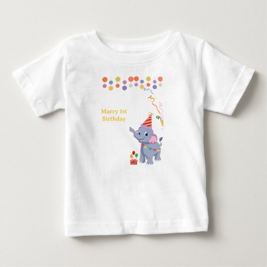 かわいい象の誕生日 ベビーTシャツ (正面)