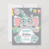 かわいい象の誕生日 招待状 (正面)