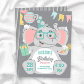 かわいい象の誕生日 招待状