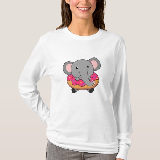 かわいい象の象のドーナツお菓子ふりかける Tシャツ (正面)