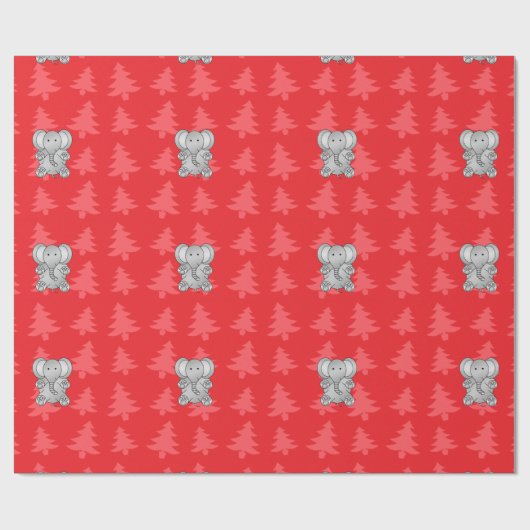 かわいい象の赤いクリスマスツリー ラッピングペーパー (フラット)