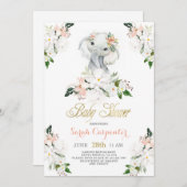 かわいい象の赤ちゃんのシャワー 女の子 招待状 (正面/裏面)