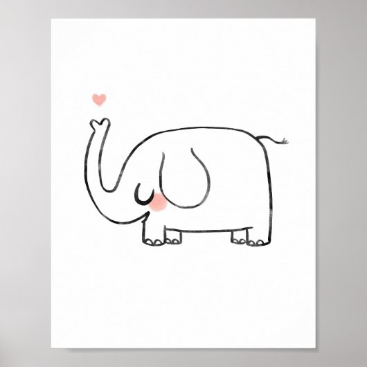 かわいい象の赤ちゃんの壁アートハート ポスター (正面)