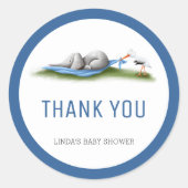 かわいい象の赤ちゃんシャワーありがとう ラウンドシール (正面)