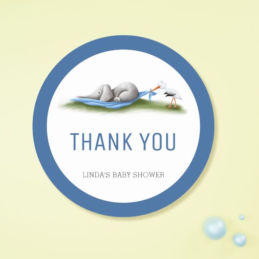 かわいい象の赤ちゃんシャワーありがとう ラウンドシール