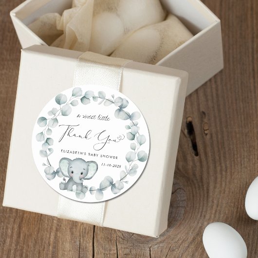 かわいい象の赤ちゃんシャワーありがとう ラウンドシール