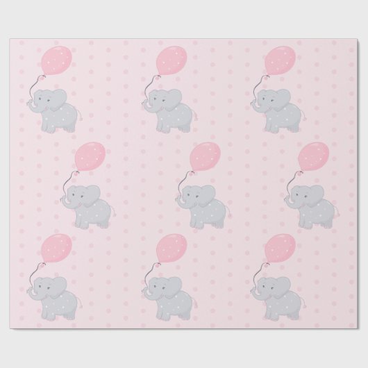 かわいい象の赤ちゃんシャワーガールピンク ラッピングペーパー (フラット)