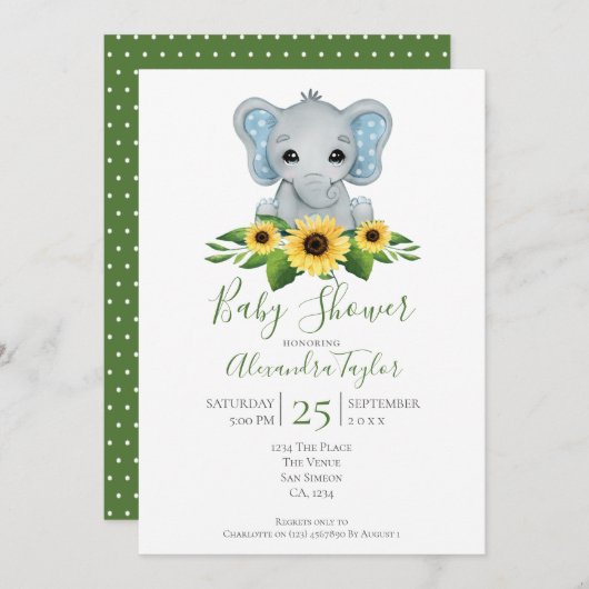 かわいい象の赤ちゃんシャワーパーソナライズされた 招待状 (正面/裏面)