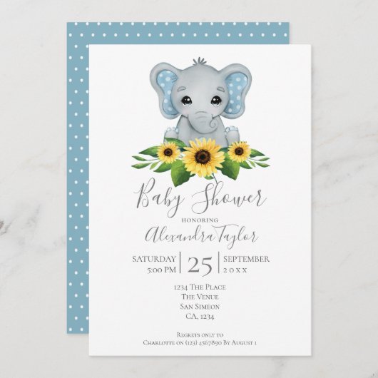 かわいい象の赤ちゃんシャワーパーソナライズされた 招待状 (正面/裏面)