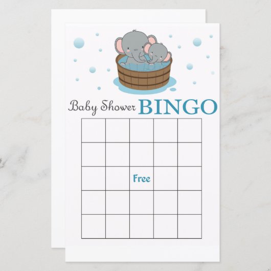 かわいい象の赤ちゃんシャワービンゴカード (正面/裏面)