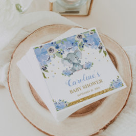 かわいい象の赤ちゃんシャワーブルーフローラ スタンダードランチョンナプキン