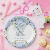 かわいい象の赤ちゃんシャワーブルーフローラ ペーパープレート (パーティー)