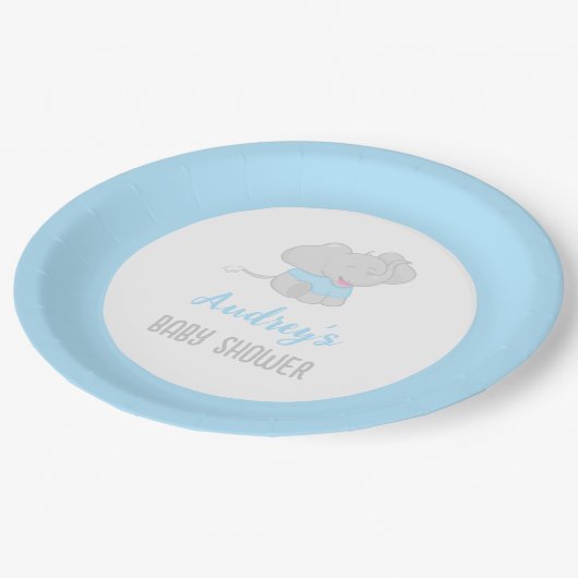 かわいい象の赤ちゃんシャワーボーイ ペーパープレート (アングル)