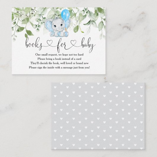 かわいい象の赤ちゃんシャワー少年の本ベビー エンクロージャーカード (正面/裏面)