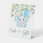 かわいい象の赤ちゃんシャワー少年カードとギフト 台座サイン (正面)