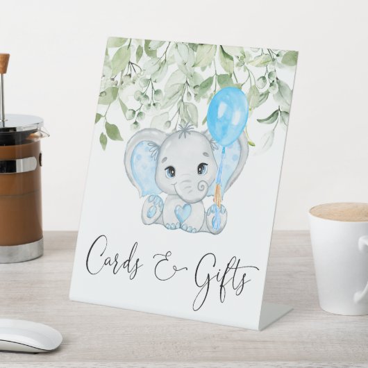 かわいい象の赤ちゃんシャワー少年カードとギフト 台座サイン (インサイチュ)