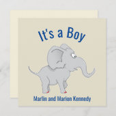 かわいい象の赤ちゃんシャワー性別の表示 招待状 (正面/裏面)