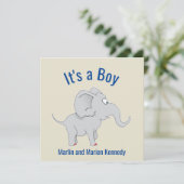かわいい象の赤ちゃんシャワー性別の表示 招待状 (スタンド正面)