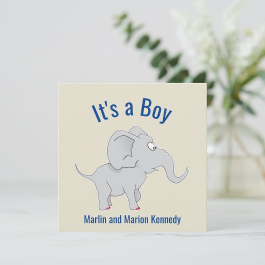 かわいい象の赤ちゃんシャワー性別の表示 招待状 (スタンド正面)