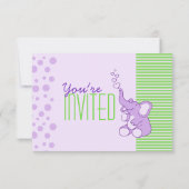 かわいい象の赤ちゃんシャワー紫の緑の招待 招待状 (裏面)