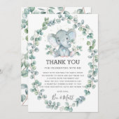 かわいい象の赤ちゃんシャワー緑のユーカリ少年 サンキューカード (正面/裏面)