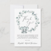 かわいい象の赤ちゃんシャワー サンキューカード (正面)