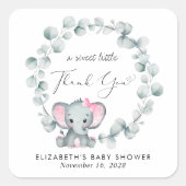 かわいい象の赤ちゃん女の子シャワーありがとう スクエアシール (正面)