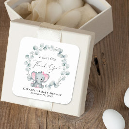 かわいい象の赤ちゃん女の子シャワーありがとう スクエアシール