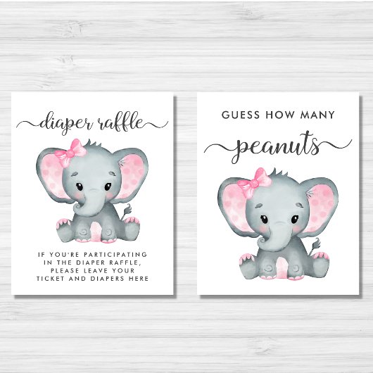 かわいい象の赤ちゃん女の子シャワーゲームポスターセット