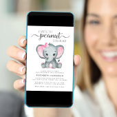 かわいい象の赤ちゃん女の子シャワーバイメール 招待状