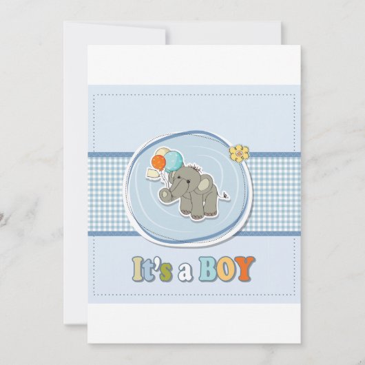 かわいい象の赤ちゃん男の子の発表です! 招待状 (正面)