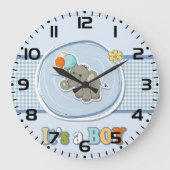 かわいい象の赤ちゃん男の子の発表 ラージ壁時計 (正面)