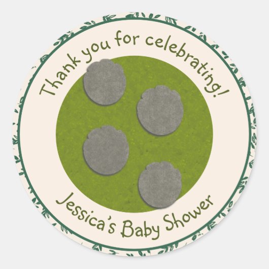 かわいい象の足跡ベビーシャワーありがとう ラウンドシール (正面)