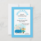かわいい象の車の少年の誕生日パーティーブルー 招待状 (正面)