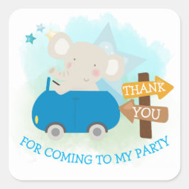 かわいい象の車サンキューボーイ誕生日 スクエアシール