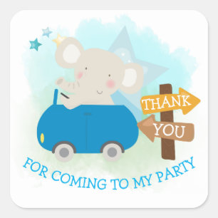 かわいい象の車サンキューボーイ誕生日 スクエアシール