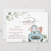 かわいい象の車ベビーシャワーによる仮想ドライブ 招待状 (正面)