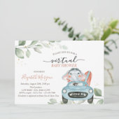 かわいい象の車ベビーシャワーによる仮想ドライブ 招待状 (スタンド正面)