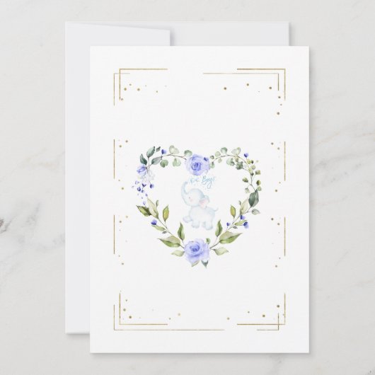 かわいい象の金ゴールドグリッター男の子ベイビーシャワー 招待状 (裏面)