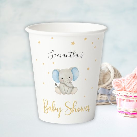 かわいい象の金ゴールド星の水色 紙コップ