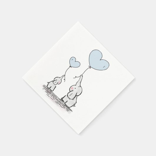 かわいい象の青いハートバルーン少年の赤ちゃんシャワー スタンダードカクテルナプキン (角)