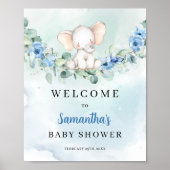かわいい象の青いフローラベビーシャワーへようこそ ポスター (正面)