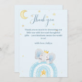 かわいい象の青い男の子の赤ちゃんシャワー サンキューカード (正面/裏面)