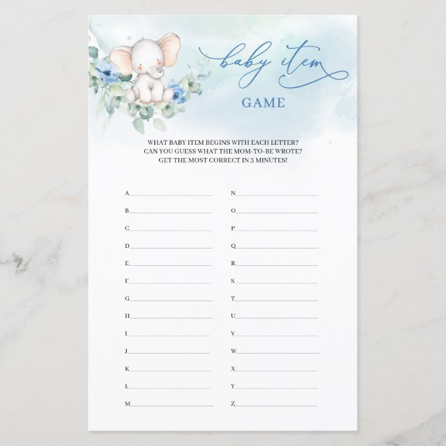 かわいい象の青い花の緑のベビーアイテムゲーム (正面)